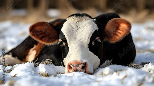 Tricolor Cow Rests Peaceful...