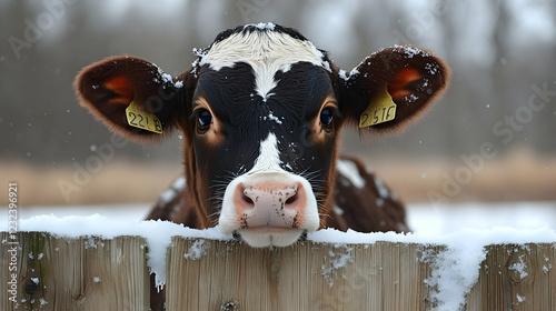 Adorable Calf Peers Over Sn...