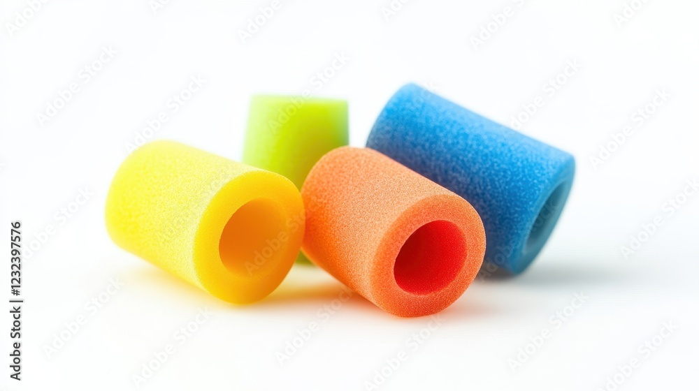 Colorful Foam Earplugs on White Background Colorful Foam Earplugs on White Background