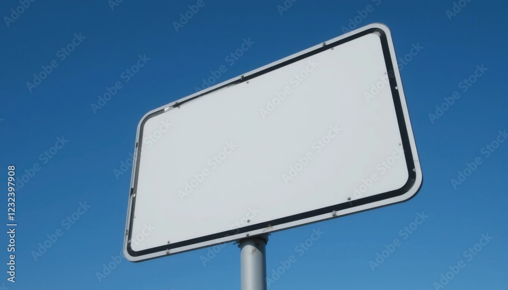 Blank White Rectangular Signboard Against Clear Blue Sky Outdoor Advertising Space Blank White Rectangular Signboard Against Clear Blue Sky Outdoor Advertising Space