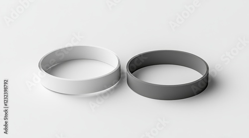 Two silicone wristbands, one white, one gray, on a white background.