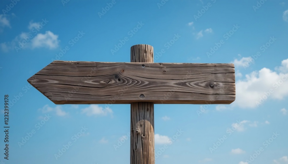 Rustic Wooden Arrow Signpost Against a Blue Sky with Clouds Blank for Message Rustic Wooden Arrow Signpost Against a Blue Sky with Clouds Blank for Message