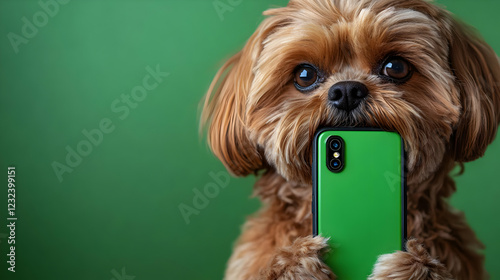 Adorable Dog Holds Green Sm...