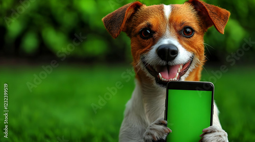 Cute Dog Holds Smartphone w...