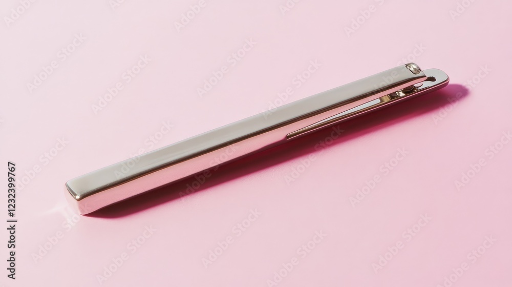 Fashionable stainless steel tie clip with a premium finish, displayed on a trendy pink background Fashionable stainless steel tie clip with a premium finish, displayed on a trendy pink background
