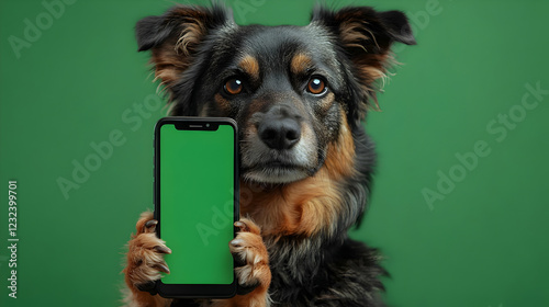 Dog Holds Smartphone with G...