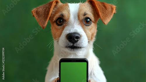 Cute Dog Holds Smartphone w...