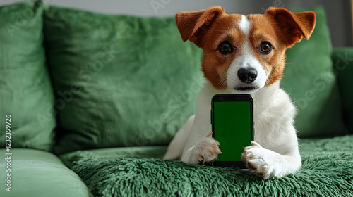Cute Dog Holds Smartphone w...