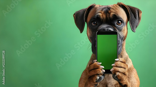 Cute Dog Holds Smartphone w...