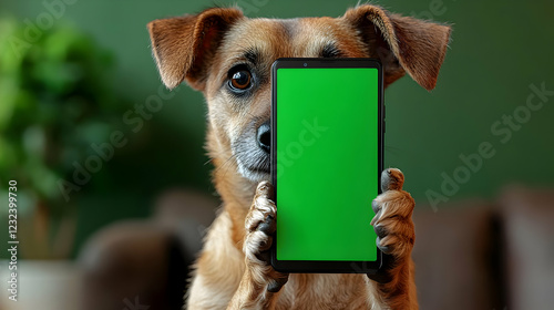 Cute Dog Holds Smartphone w...