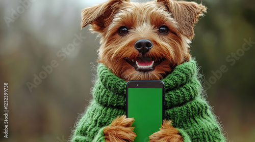Adorable Dog in Green Sweat...