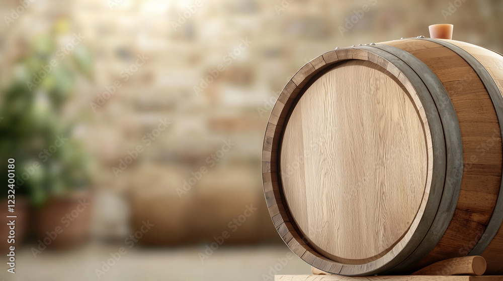 Rustic Oak Barrel in Cozy Winery Setting Rustic Oak Barrel in Cozy Winery Setting