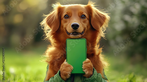 Fluffy Dog Holds Green Scre...
