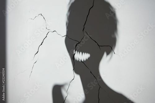 Cracked wall with a shadowy humanlike figure.