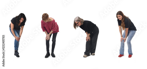 group of womenn knee pain on white background photo