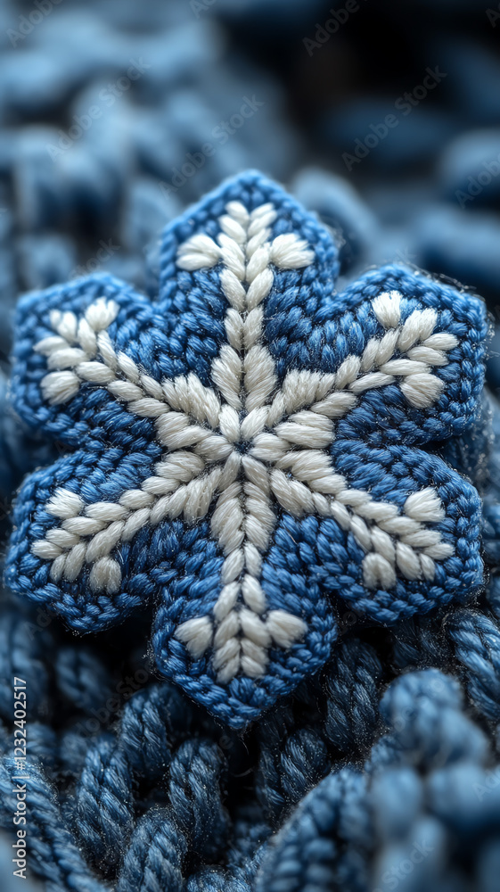 Beautiful blue snowflake design with intricate embroidery details