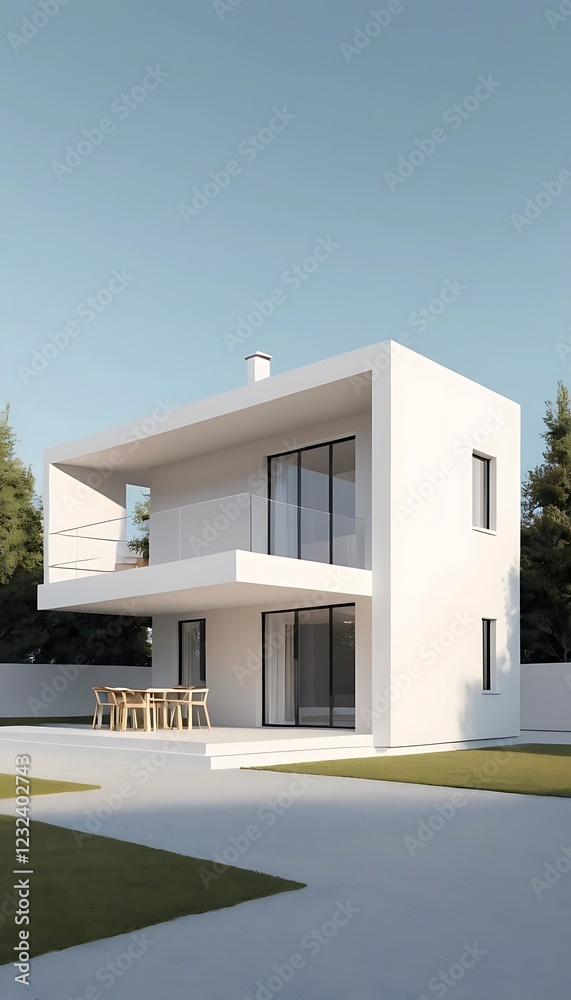 Modern White Two Story House With Outdoor Patio Modern White Two Story House With Outdoor Patio