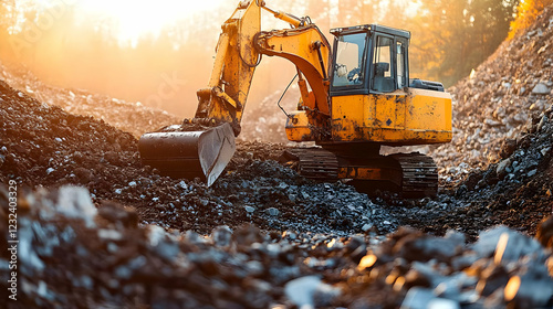 Excavator Digs into Pile of...