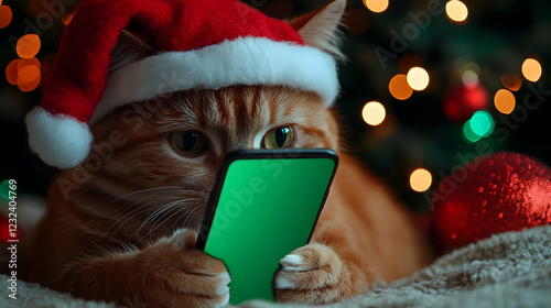 Ginger Cat in Santa Hat Hol...