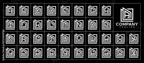 Line property building square letter A-Z logo set