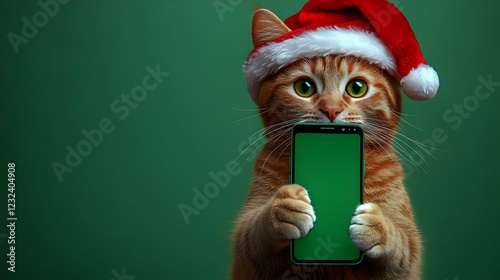 Ginger Cat Wearing Santa Ha...