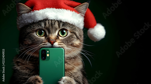 Cat wearing a Santa hat hol...