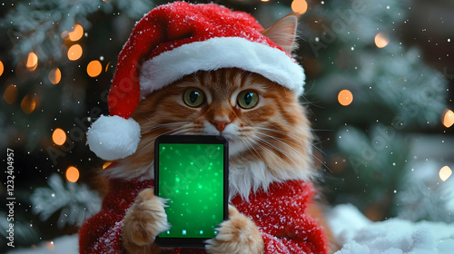 Fluffy Cat Wearing Santa Ha...