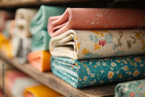 A store shelf overflowing with vibrant fabrics in every shade and pattern imaginable