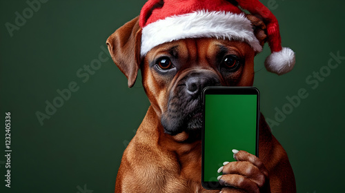 Dog in Santa Hat Holds Smar...