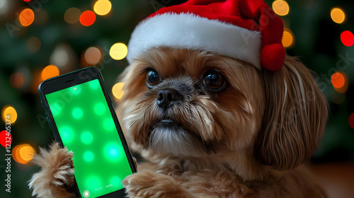 Adorable Dog in Santa Hat H...