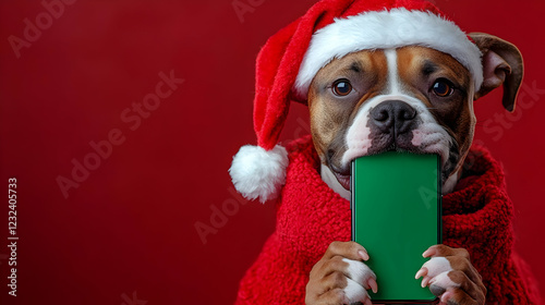 Festive Dog Holds Green Scr...