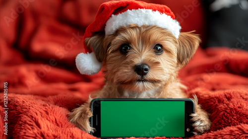 Adorable Puppy in Santa Hat...