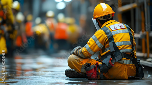 Industrial Worker Sits on W...