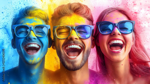 Three Joyful People Laugh w...
