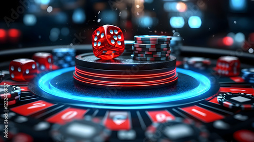 Red Dice and Casino Chips R...