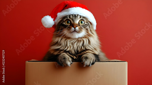 Fluffy Cat Wearing Santa Ha...