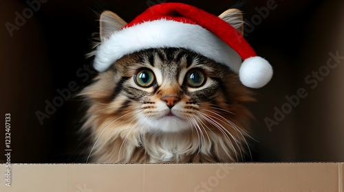 Fluffy Cat Wearing a Santa ...