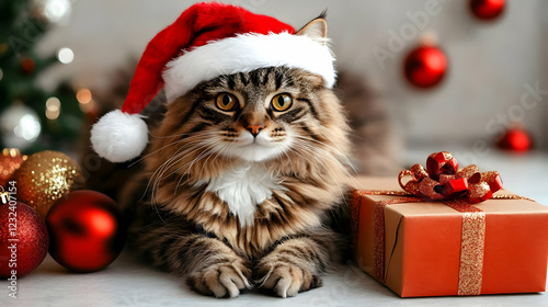 Adorable Cat Wearing Santa ...