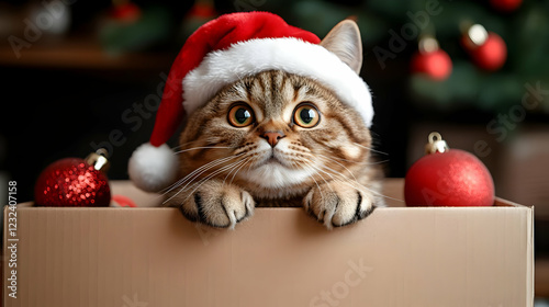 Cute Cat Wearing Santa Hat ...