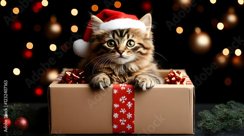 Cute Kitten Wearing Santa H...