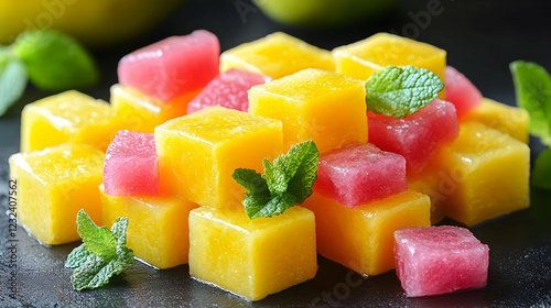 Colorful Fruit Cubes with M...
