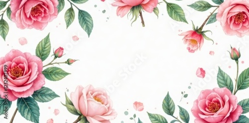 Delicate watercolor roses & leaves, repeating pattern, beauty, romantic