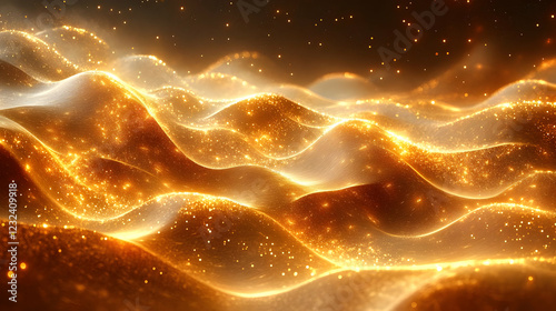 Abstract Golden Waves Flow ...