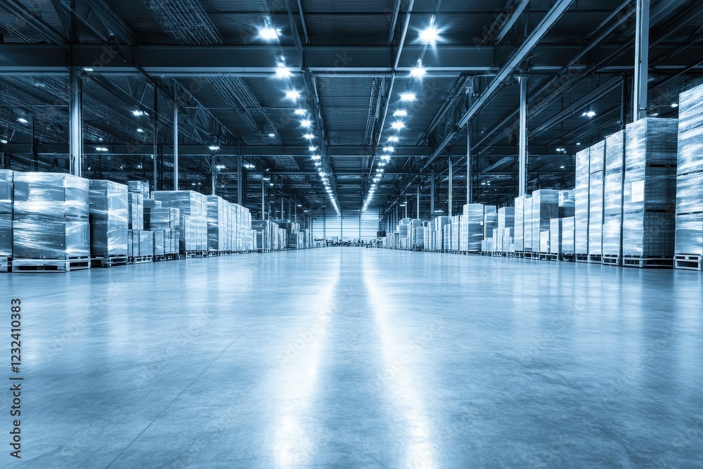 Spacious Warehouse Interior with Pallet Racks and Bright Lighting Spacious Warehouse Interior with Pallet Racks and Bright Lighting