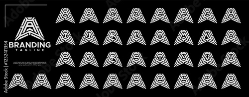 Digital line abstract letter A-Z monogram logo set