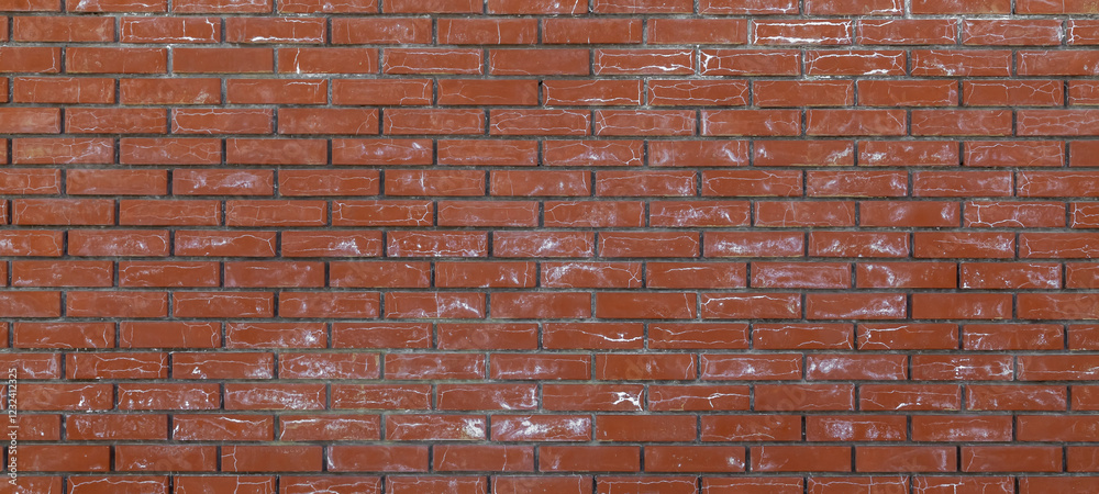 Fototapeta premium high resolution panorama brick wall made of old red brick