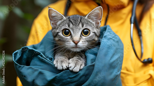 Adorable Kitten Rests in Bl...