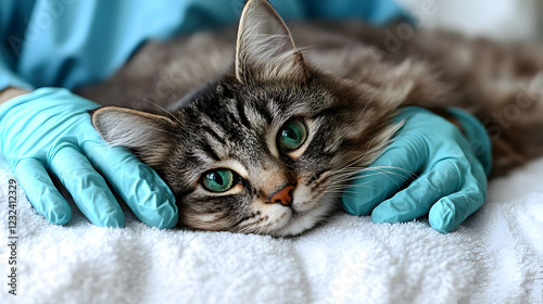 A Fluffy Cat Rests Peaceful...