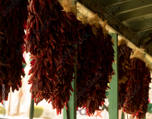 Hanging ristras between green columns in Old Town photo