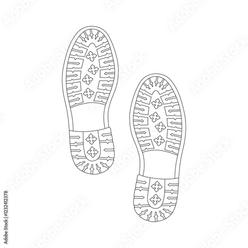 Shoes doodle vector illustration, Hand drawing shoes, Bottom view clipart, outline sport shoes, Shoe sketch, Sneakers vector, Sports wear, Shoes outline illustration and vector drawing, Shoe isolated.
